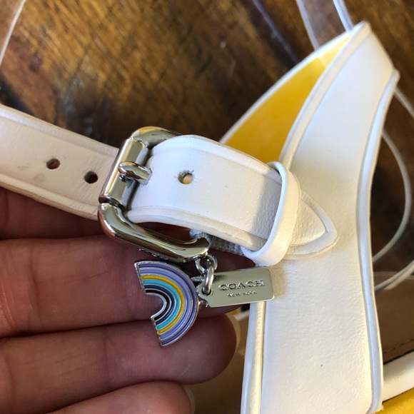 Coach Yellow White Open Toe Leather Wedge Sandals - Picture 8 of 8